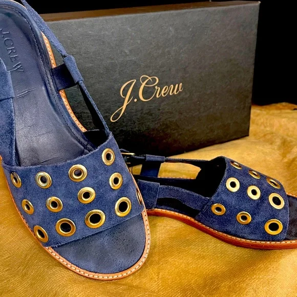 J CREW Blue Suede Grommet Slingback Sandals 8.5 - Picture 1 of 7